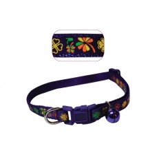 CAT COLLAR WITH BELL 10mm X 9\'\'-14\'\' - FLOWER PURPLE Loose packing