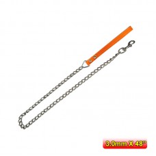 CHAINLEAD,CHROMEPLATED,WELDEDTWISTLINK w/RIVETED COWHIDE LEATHER HANDLE&BOLT SNAP 3.0mmx48"