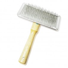 STAINLESS SLICKER BRUSH - WOODEN HANDLE S 9cm 3-3/8" x 1-3/4" 1pc/card, 120pcs/outer
