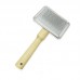 STAINLESS SLICKER BRUSH-WOODEN HANDLE XS 9cm 2-1/4"x1-3/5"1pc/card,24cards/box,144cards/ou 